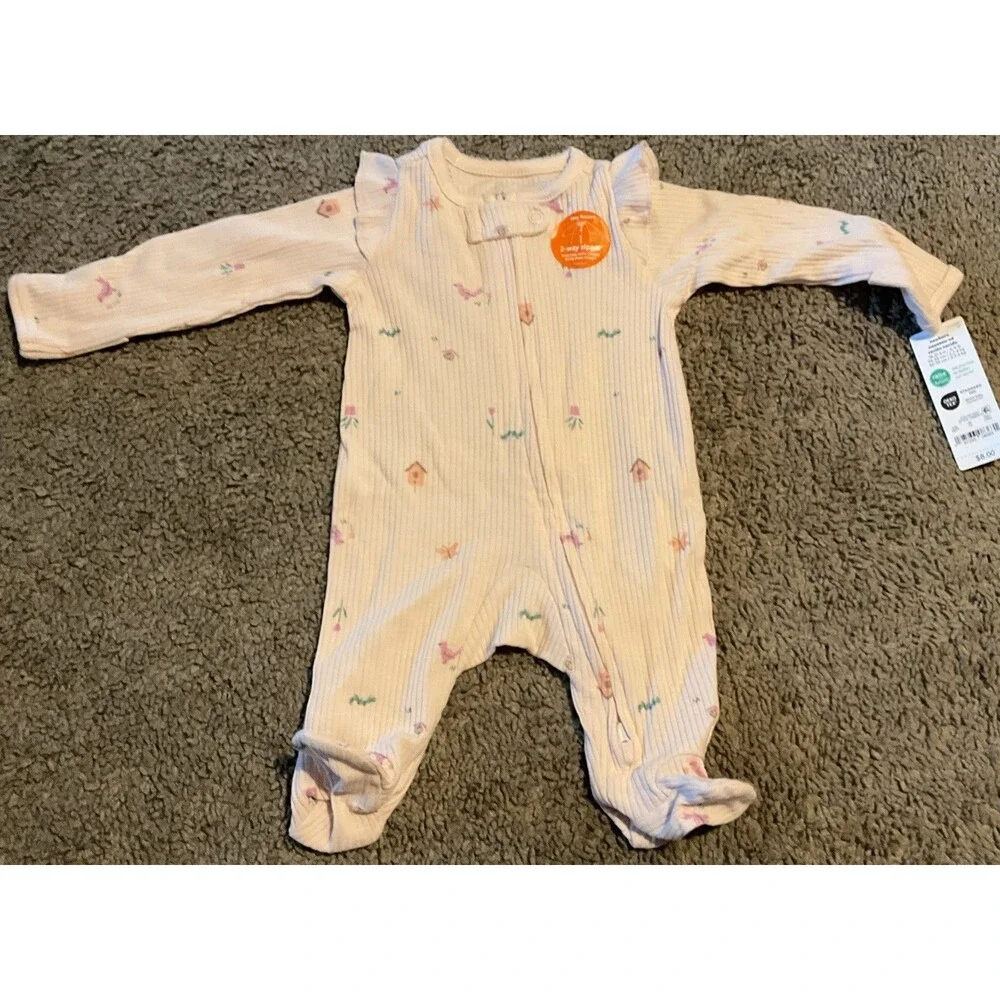 Carters 0M Baby Girl Pink Floral Footed Pajamas 2-Way Zipper Sleepwear NWT